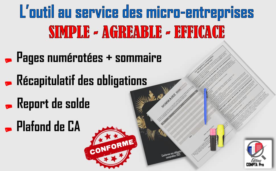 Livre de compte auto micro entrepreneur recettes achats recette dépense microentreprises bleu noir